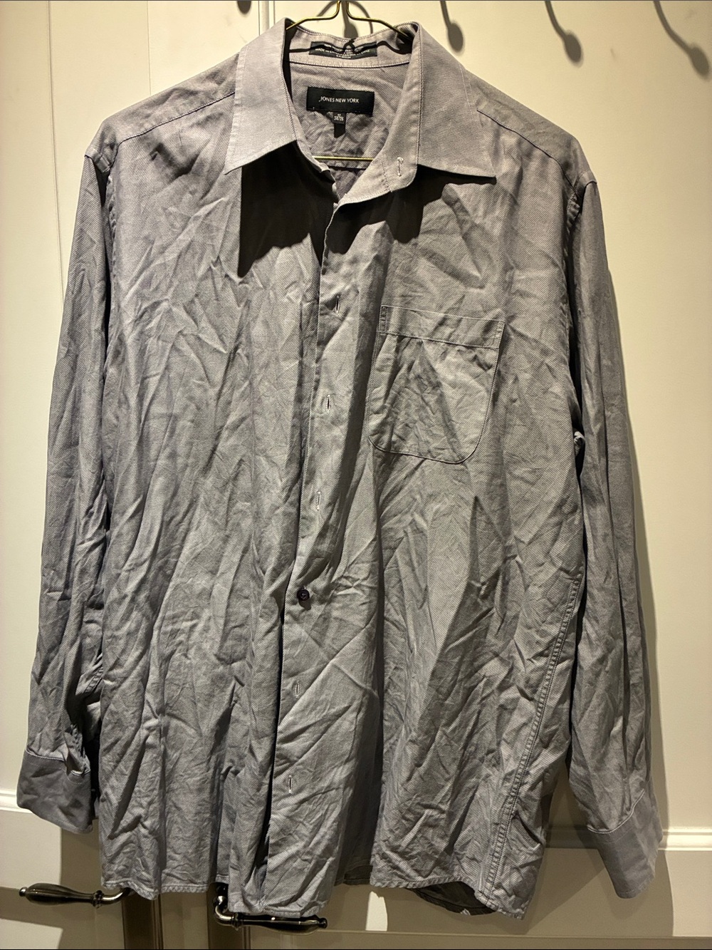 Jones New York Mens 17 34/35 Grey Mercerized Cotton Button Up Dress Shirt 👵MT